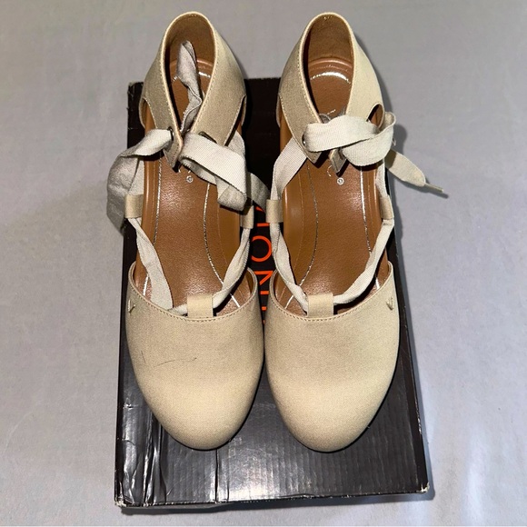 Vionic • Kaitlyn Oat Espadrille Lace Up Wedge Sandal Heel Size 9 Classic Aruba - Picture 1 of 12